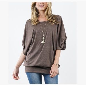 Mocha puff-sleeve blouson tunic